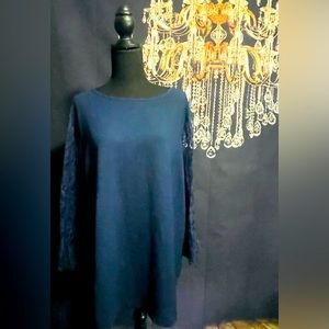 Navy blouse with lace sleeves